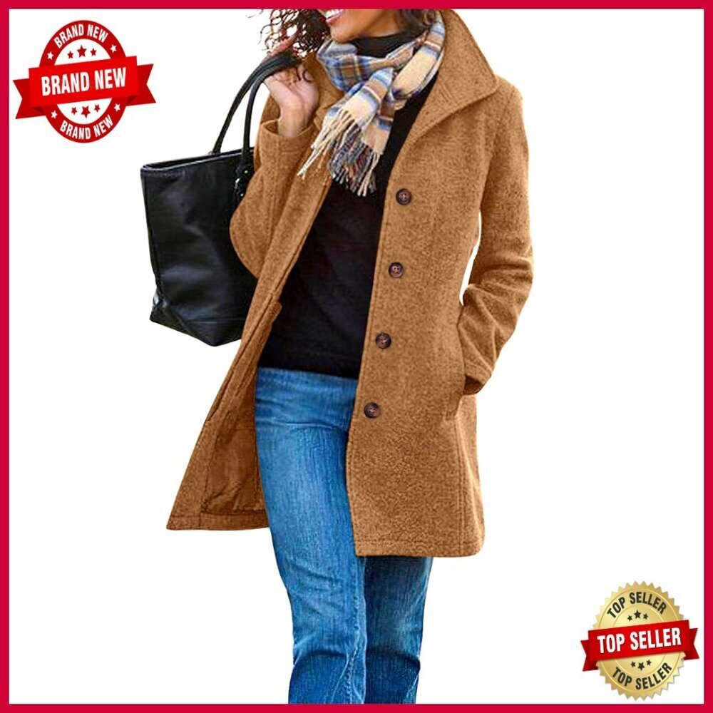 Wool Blend Trench Coat Long Overcoat Notch Lapel Single Breasted Winter